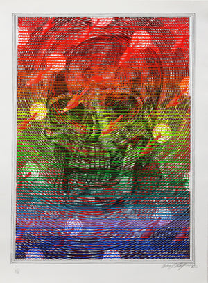 ANDREW SCHOULTZ “Rainbow Skull (Life and Death)” 2022 hand painted acrylic and lithograph print