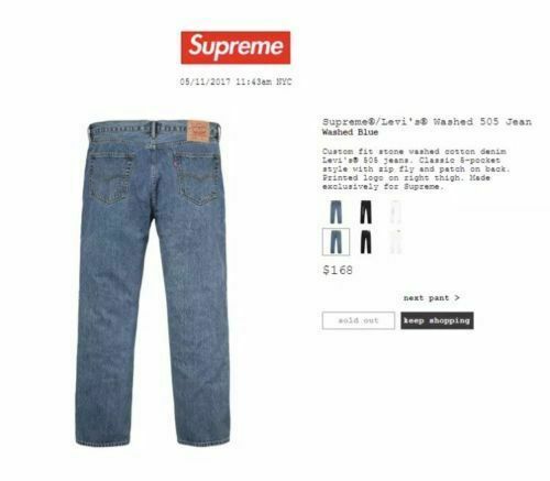 Rare Supreme Levi's Washed 505 Jeans Pant- Washed Blue Color Size